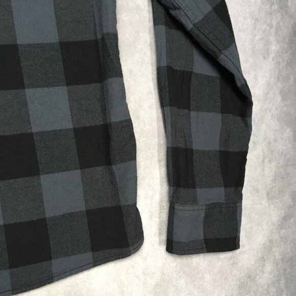 Brandit Mens Flannel Shirt size Large Long Sleeve Button Up Black‎ Blue Check - Picture 14 of 16